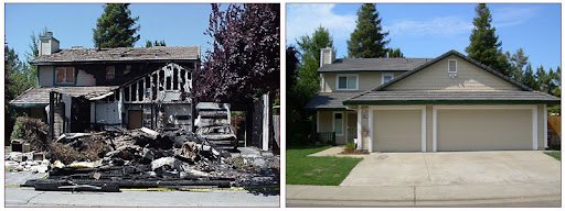 Before and after composite — fire restoration example 1